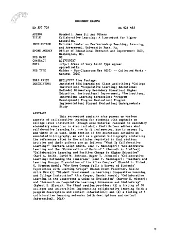 Collaborative Learning: A Sourcebook for Higher Education