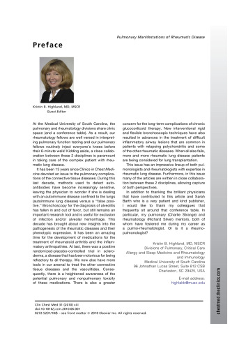 Pulmonary Manifestations of Rheumatic Disease, An Issue of Clinics in Chest Medicine (The Clinics: Internal Medicine)