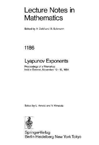 Lyapunov Exponents: Proceedings of a Workshop Held in Bremen