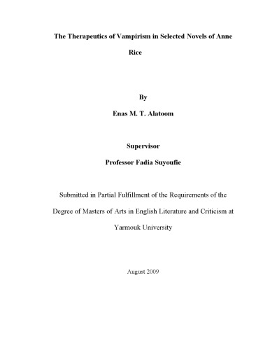 The Therapeutics of Vampirism in Selected Novels of Anne Rice