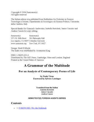 A Grammar of the Multitude (Semiotext(e)   Foreign Agents)