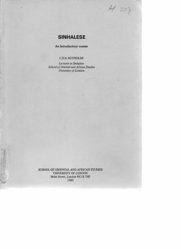 Sinhalese: An Introductory Course