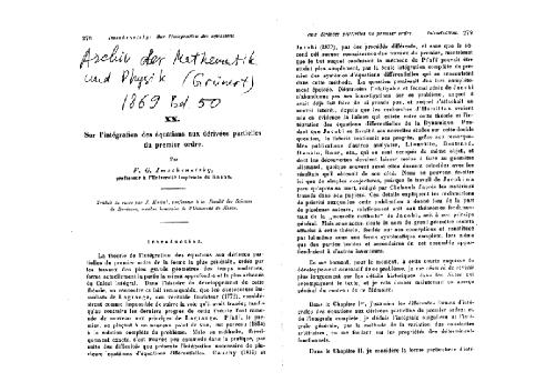 Sur l'integration des equations aux derivees partielles du 1er ordre (Archiv d.Math.u.Phys.1869,Bd.50)