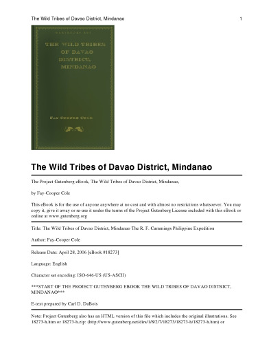 The Wild Tribes of Davao District, Mindanao (Fieldiana, Anthropology, v. 12, no.2)