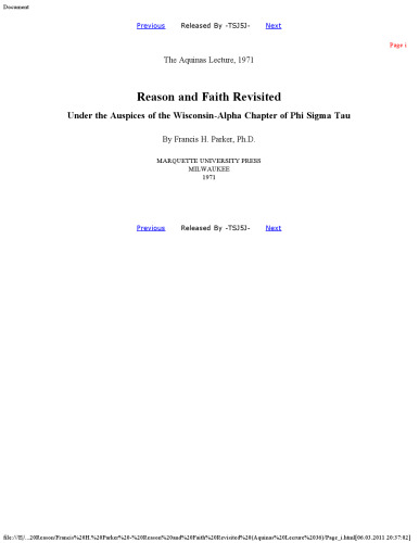 Reason and Faith Revisited (Aquinas Lecrure 36)