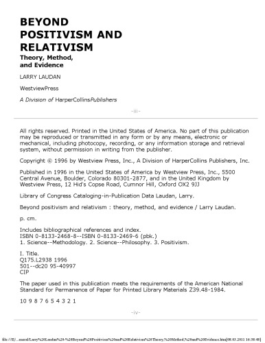 Beyond Positivism and Relativism: Theory, Method, and Evidence