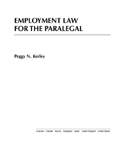 Employment Law for the Paralegal (West Legal Studies Series)