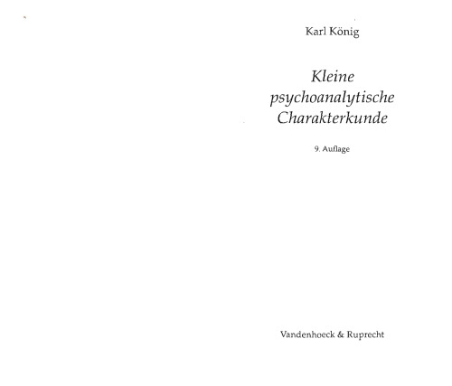Kleine psychoanalytische Charakterkunde (Sammlung Vandenhoeck)