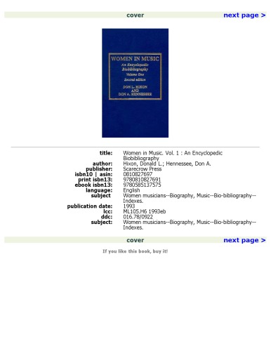 Women in Music Vol. 1 : An Encyclopedic Biobibliography