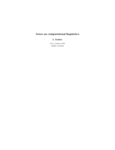Notes on Computational Linguistics