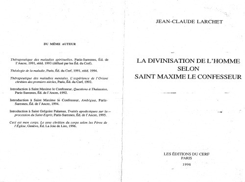 La divinisation de l'homme selon Saint Maxime le Confesseur