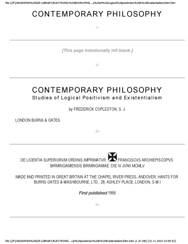Contemporary Philosophy: Studies of Logical Positivism and Existentialism