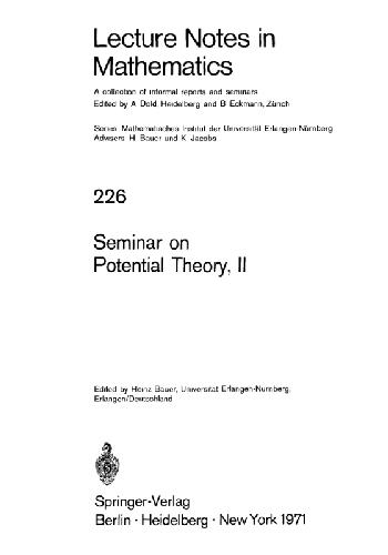 Seminar on potential theory, II