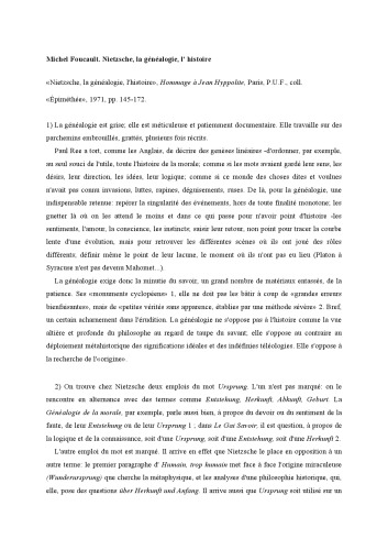Nietzsche, la geneaologie, l’histoire