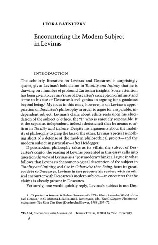 Encountering the Modern Subject in Levinas (Yale French Studies, No. 104, Encounters with Levinas)