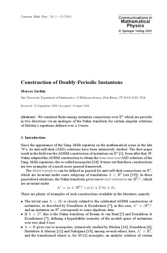Communications in Mathematical Physics - Volume 216