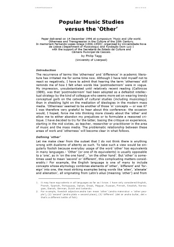 Popular Music Studies versus the ‘Other’