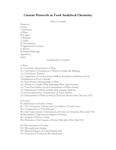 Current Protocols in Food Analytical Chemistry