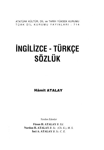 İngilizce - Türkçe Sözlük Cilt 1