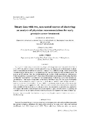 Binary data with two, non-nested sources of clustering an analysis of physician recommendations for early prostate cancer treatment
