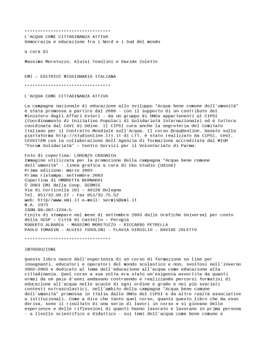 L'acqua come cittadinanza. Democrazia e educazione fra i Nord e i Sud del mondo