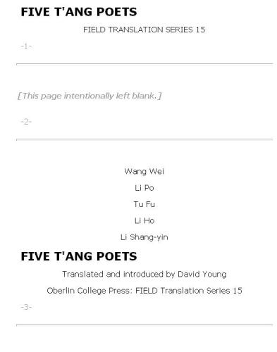 Five T'ang Poets
