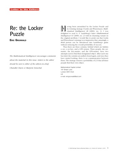 The Mathematical Intelligencer Vol. 32, No. 2