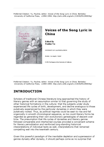 Voices of the Song Lyric in China (Studies on China)