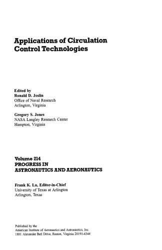 Applications of Circulation Control Technologies, Volume 214 (Progress in Astronautics and Aeronautics)
