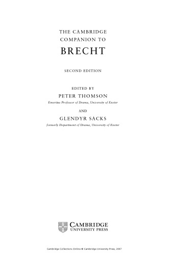 The Cambridge Companion to Brecht (Cambridge Companions to Literature)
