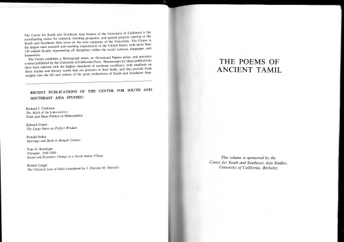 Poems of Ancient Tamil: Their Milieu and Their Sanskrit Counterparts