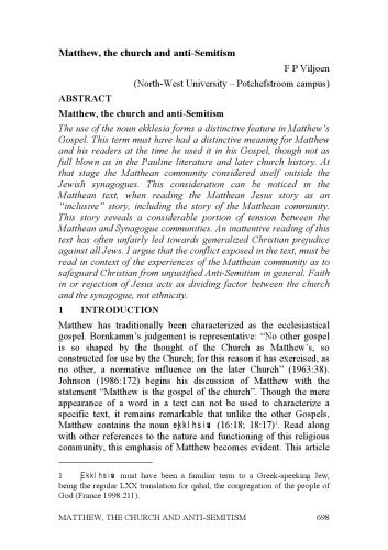 Matthew, the church and anti-Semitism