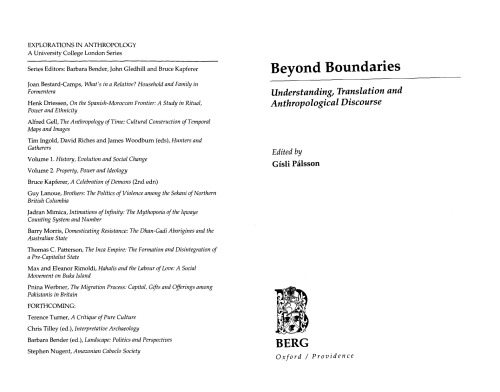 Beyond Boundaries: Understanding, Translation and Anthropological Discourse (Exploration in Anthropology)