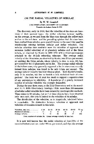 On the Radial Velocities of Nebulae