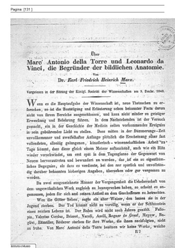 Ueber Marc' Antonio Della Torre und L. da V. die begründer der bildlichen  Anatomi