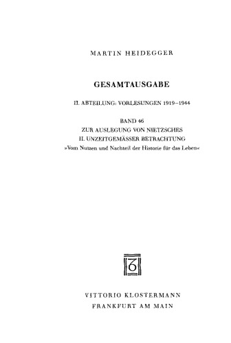 Zur Auslegung von Nietzsches II. Unzeitgemäßer Betrachtung