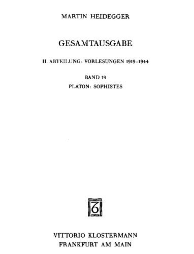 Platon: Sophistes (Wintersemester 1924-25)