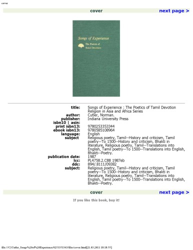 Songs of Experience: The Poetics of Tamil Devotion (Religion in Asia and Africa)