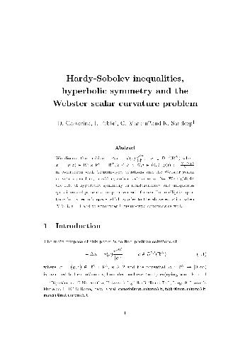 Hardy-Sobolev inequalities, hyperbolic symmetry and the Webster scalar curvature problem