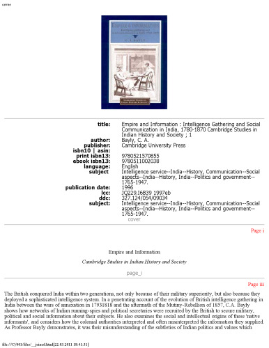 Empire and Information: Intelligence Gathering and Social Communication in India, 1780-1870