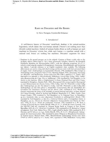 Kant on Descartes and the Brutes