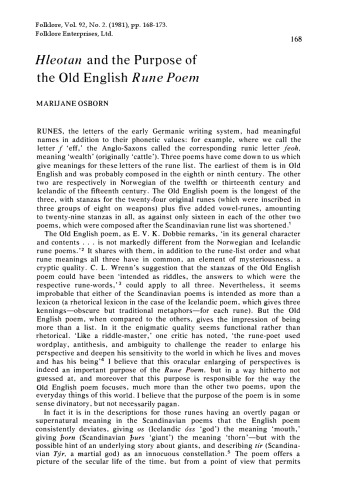 'Hleotan'' and the Purpose of the Old English ''Rune Poem''