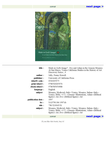 Made in God's Image?: Eve and Adam in the Genesis Mosaics at San Marco, Venice (California Studies in the History of Art Discovery Series)