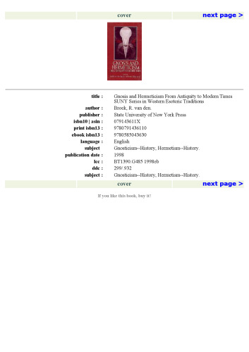 Gnosis and Hermeticism from Antiquity to Modern Times (S U N Y Series in Western Esoteric Traditions)