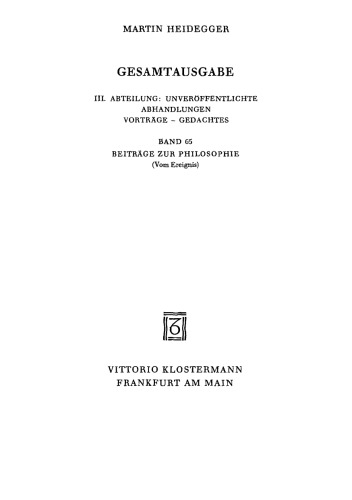 Beiträge zur Philosophie (Vom Ereignis) (1936-1938)