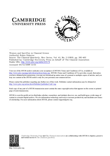 Women and Sacrifice in Classical Greece