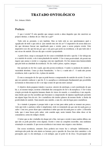 Ontologia, filosofia e niilismo.TRATADO ONTOLÓGICO (TODA A ONTOLOGIA PARA A FILOSOFIA)