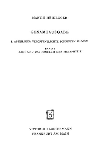 Kant und das Problem der Metaphysik (1929)