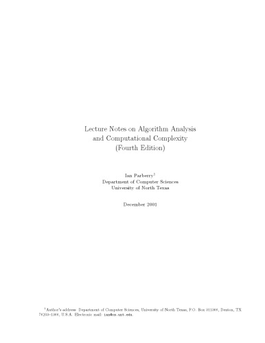 Lecture Notes on Algorithm Analysis and Computational Complexity (Fourth Edition)