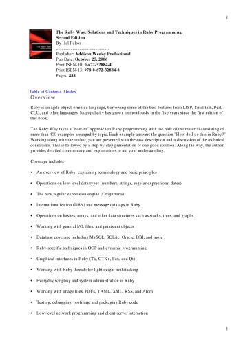 The Ruby Way, Second Edition: Solutions and Techniques in Ruby Programming (2nd Edition)